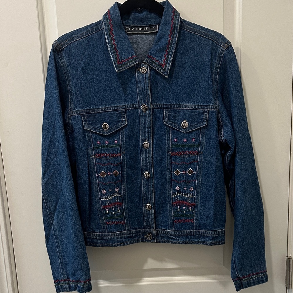 Vintage Embroidered New Identity Denim Jacket Medium